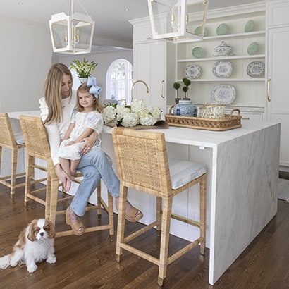 Emily Hertz Elle on Serena & Lily Kitchen Counter Stools