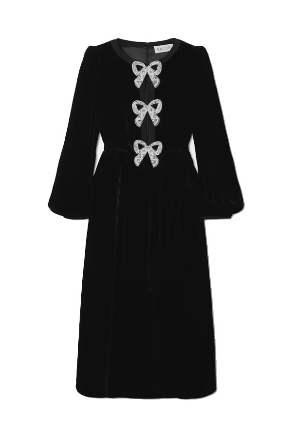 SALONI Camille bow-embellished velvet midi dress